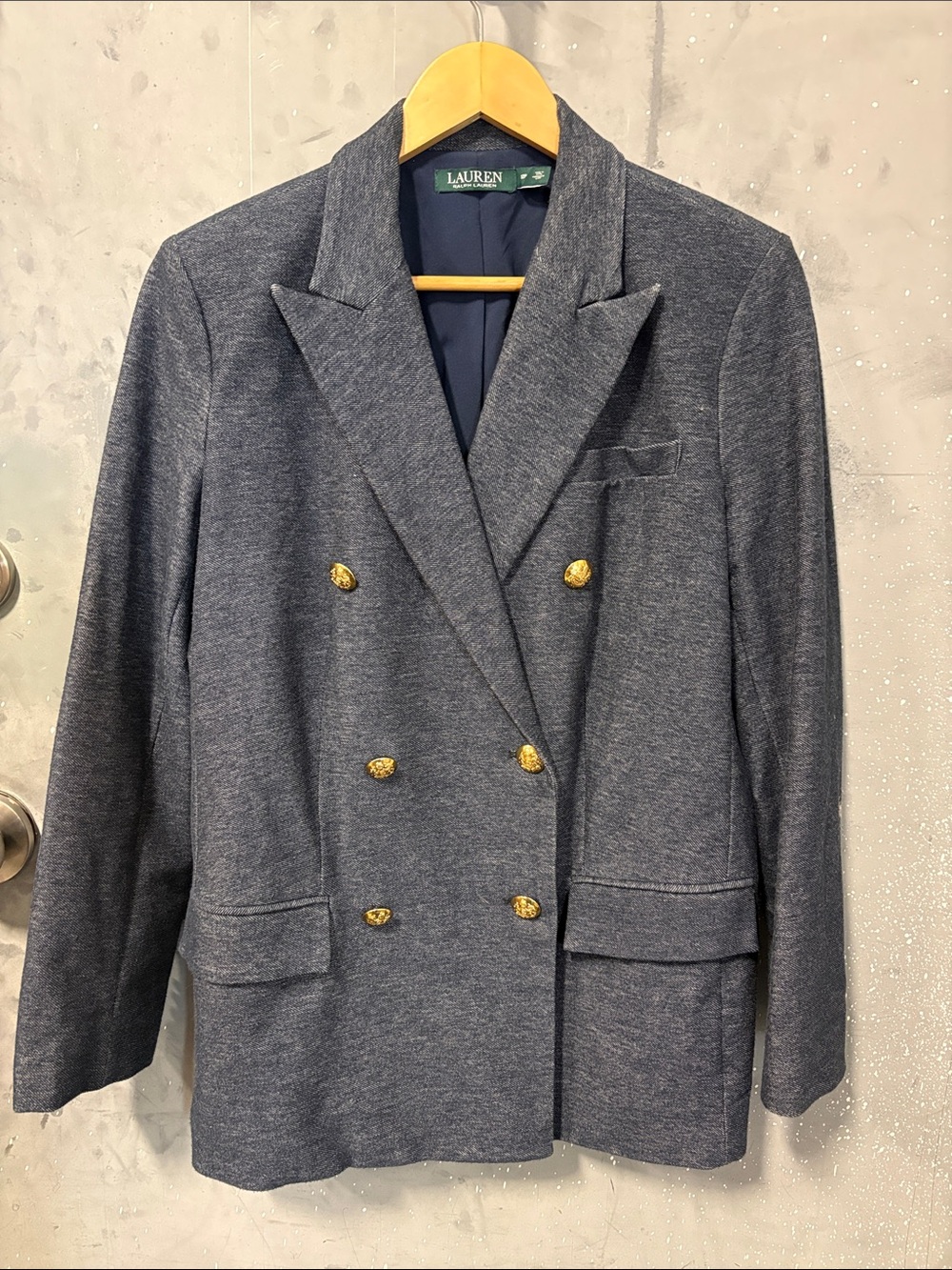 Ralph Lauren Navy Grey Blazer with Gold-Tone Buttons